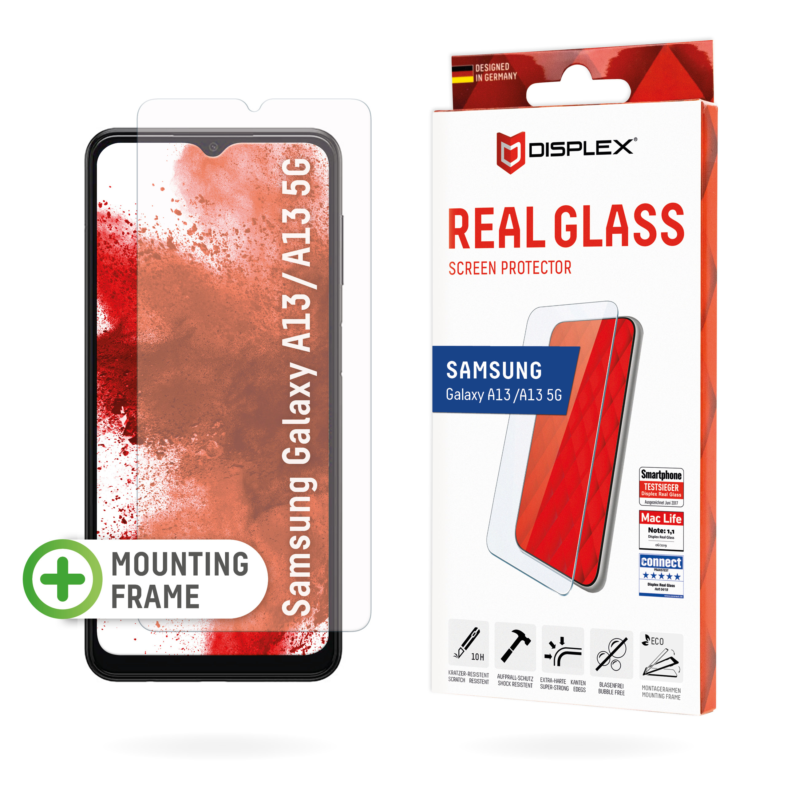 Displex Smart Glass (9H) for Samsung Galaxy A12/A13/A32 5G, Mounting Sticker, unbreakable