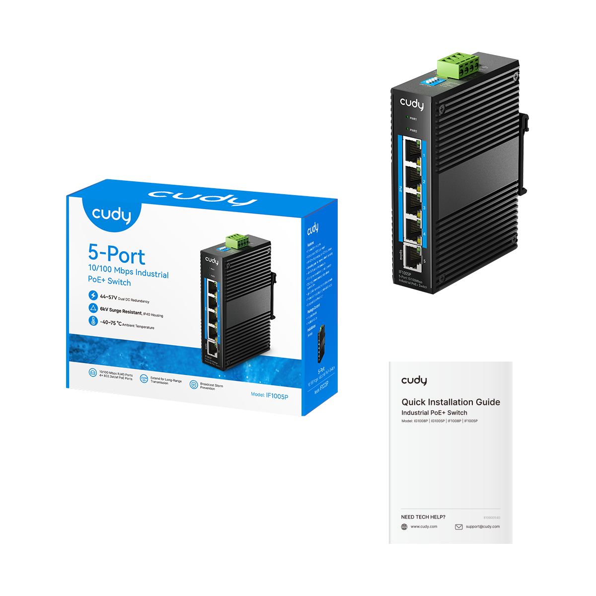 Cudy 5-Port 10/100 Mbps Industrial PoE+ Switch, IF1005P 2.0 – image 3