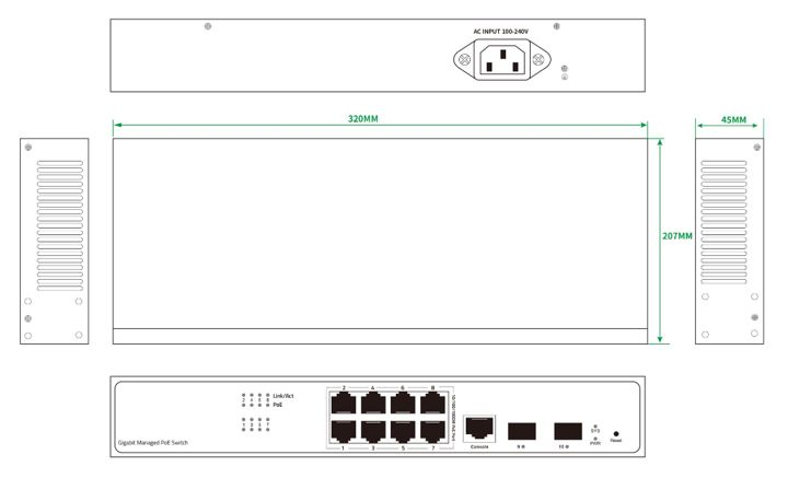 Ernitec ELECTRA-M08-1GB-150W network switch Managed L2/L2+ Gigabit Ethernet (10/100/1000) Power over Ethernet (PoE) – image 2