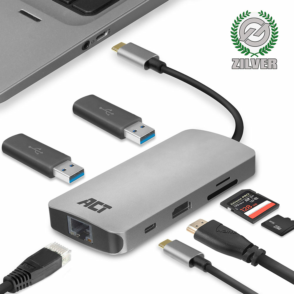 ACT AC7041 USB-C to HDMI multiport adapter with ethernet, USB hub, cardreader and PD pass through – image 2