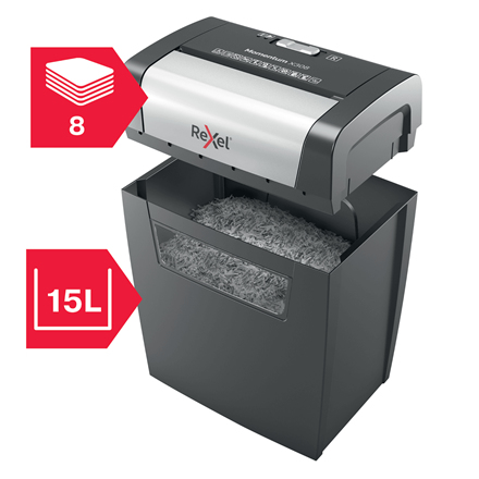 Rexel Momentum X308 Papierversnipperaar 8 vellen Cross cut 5 x 42 mm P-3 15 l Ook geschikt voor Nietjes, Paperclips – Foto 8 van 10