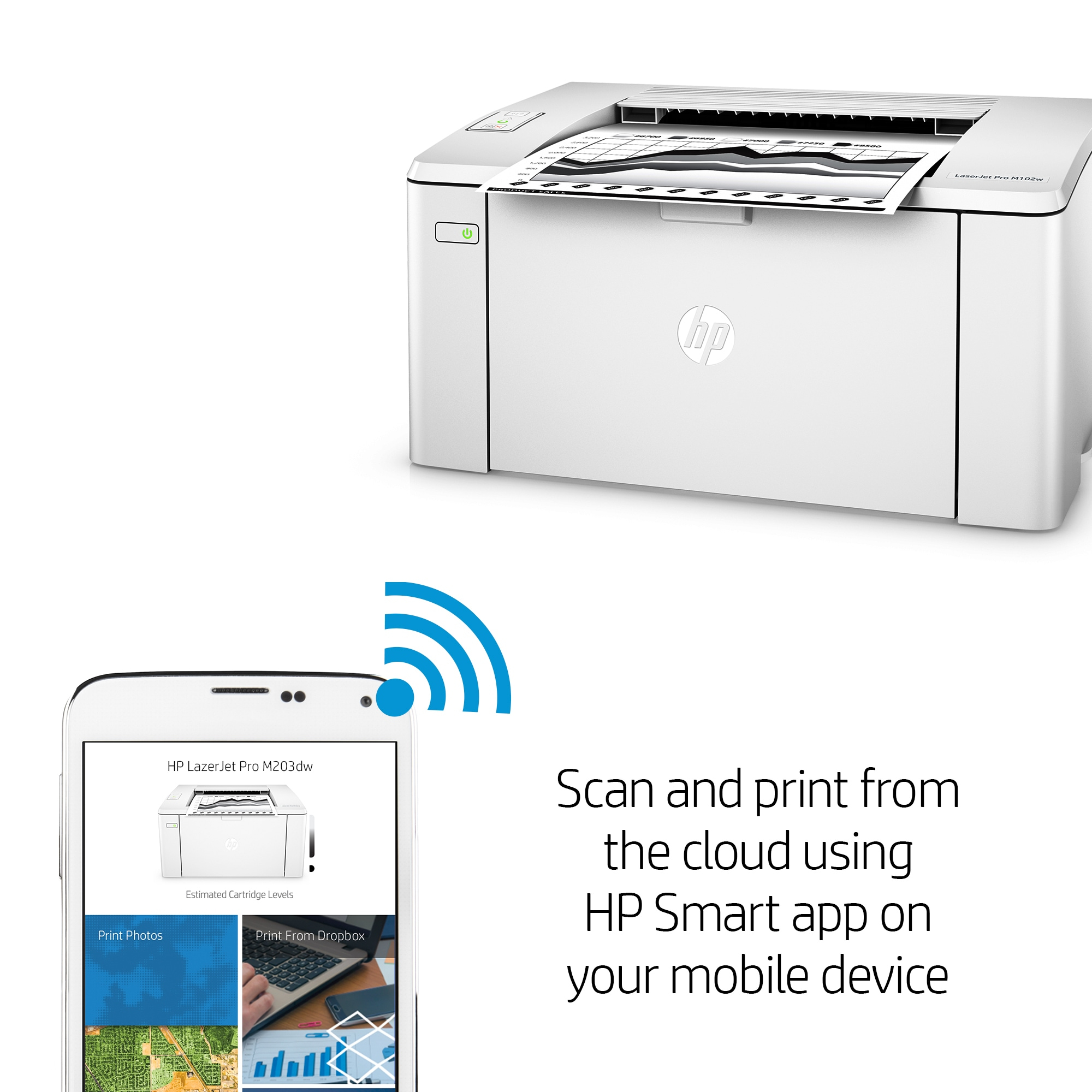 Impresora Laser Monocromatica HP LaserJet Pro M102w, Inalámbrica, Hasta 23 ppm, Toner CF217A
