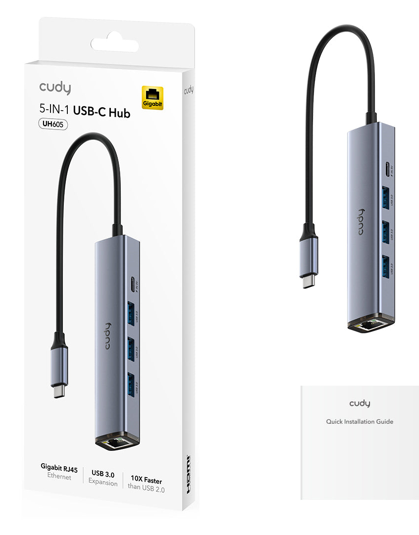 Cudy UH605 laptop dock/port replicator Wired USB 3.2 Gen 1 (3.1 Gen 1) Type-C Grey, Silver – image 2