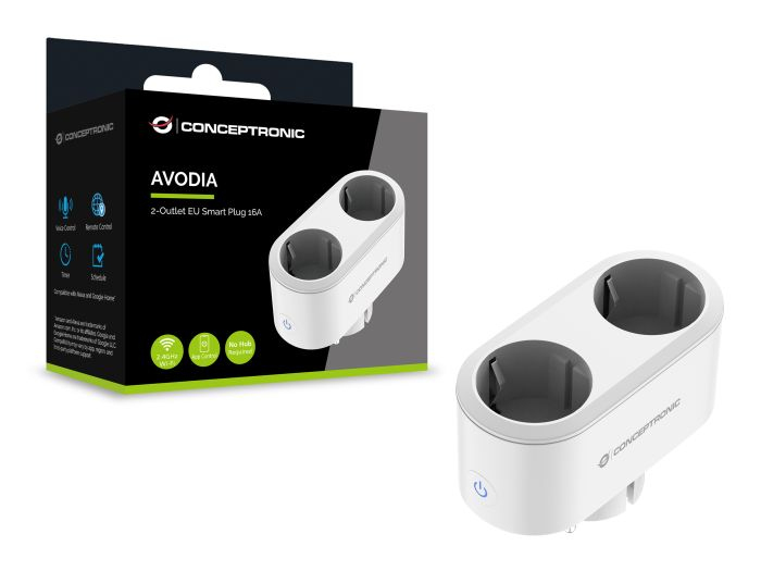 Conceptronic AVODIA02W 2-Outlet EU Smart Plug 16A, Compatible with German & French Outlets – image 2