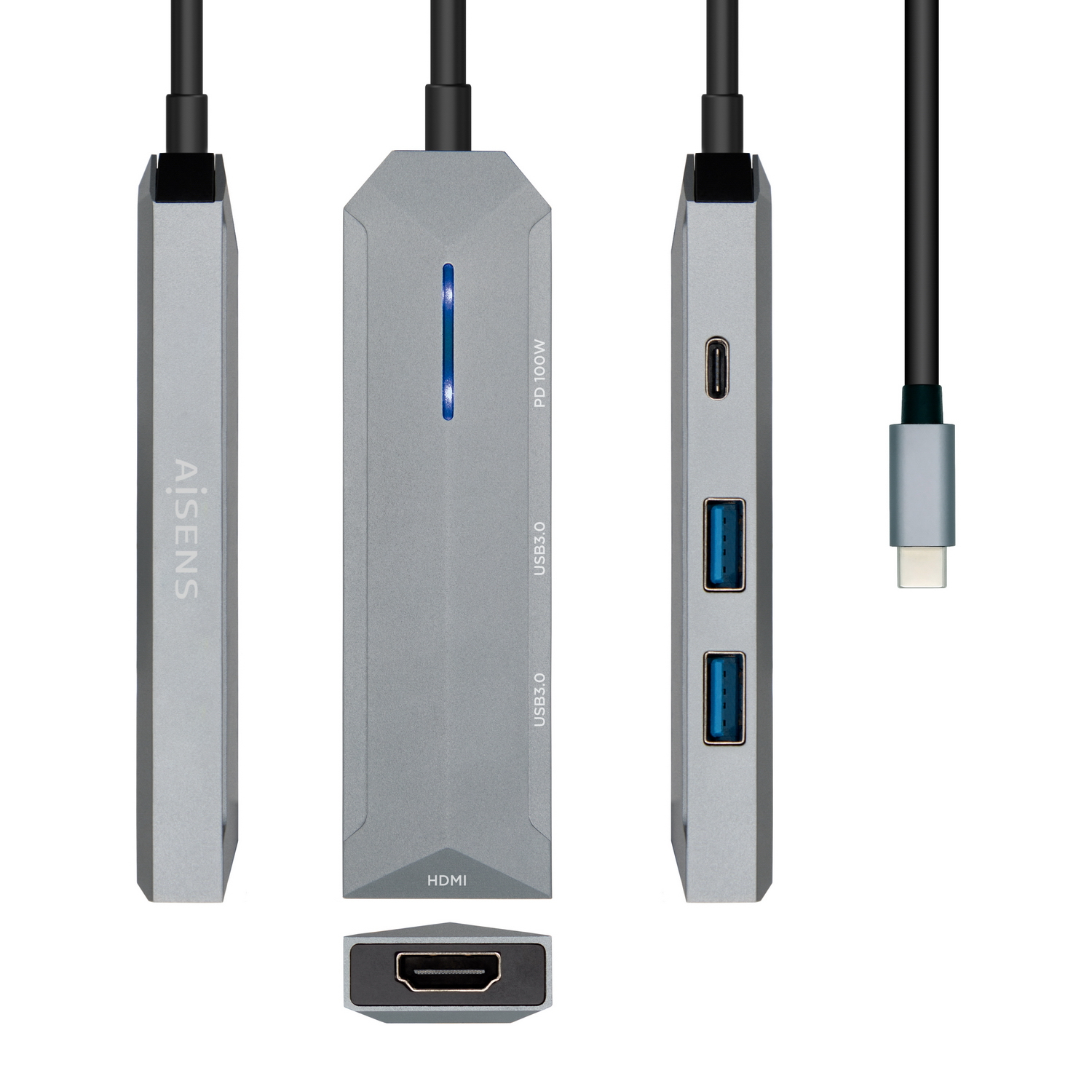 AISENS ASUC-4P002-GR laptop dock/port replicator Wired USB 3.2 Gen 1 (3.1 Gen 1) Type-C Grey