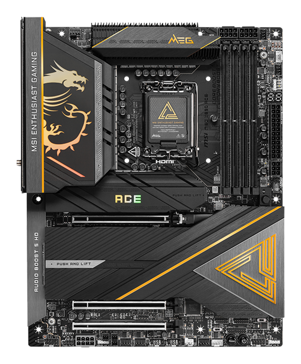 Tarjeta Madre MSI MEG Z890 ACE - Socket LGA 1851 - 4x DDR5 - 4800/6400(OC)9200(OC) MT/s - HDMI - DisplayPort - ATX - MEG Z890 ACE