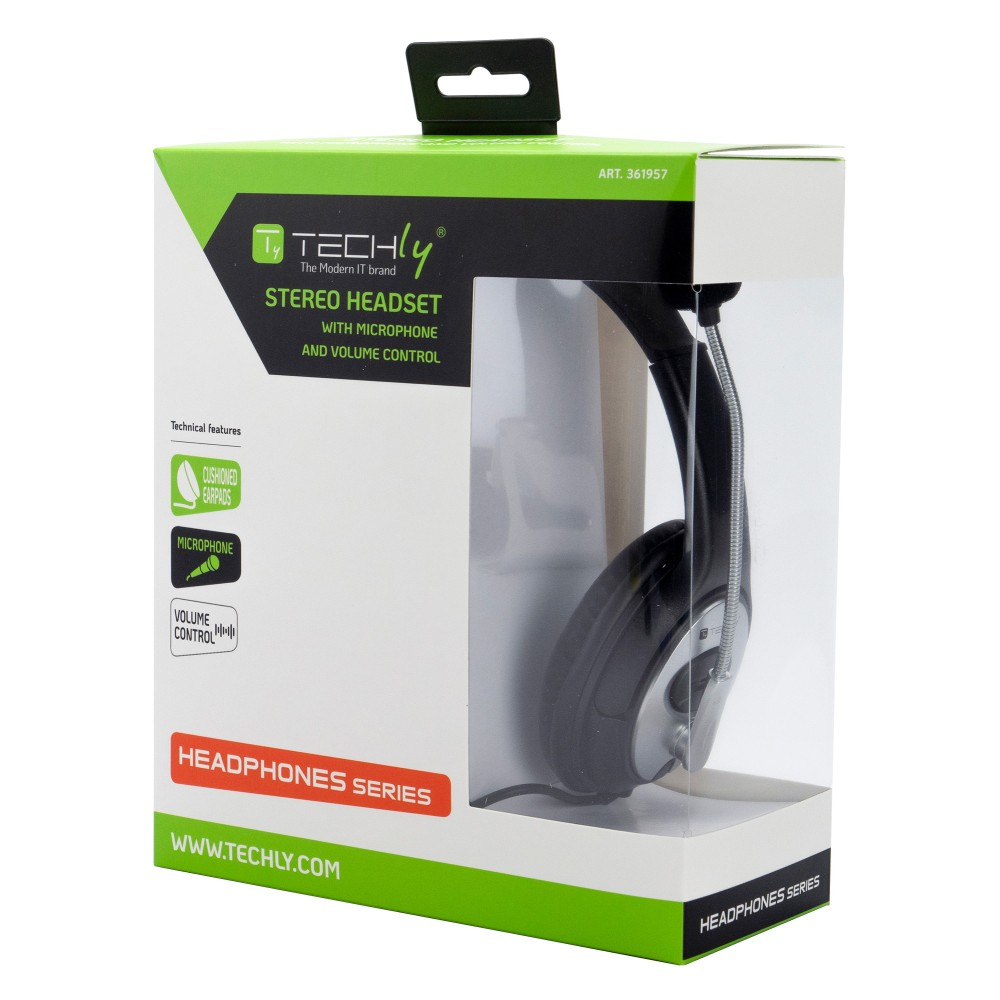 Techly ICC-SH-555TY headphones/headset Wired Head-band Office/Call center Black, Silver – image 2