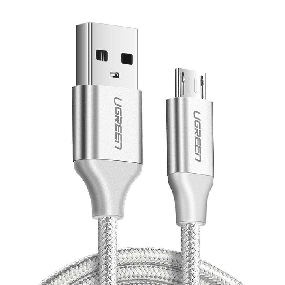 Cable Micro USB a USB-A 1m Ugreen 60151, Cubierta de Nylon Trenzado, Color Blanco