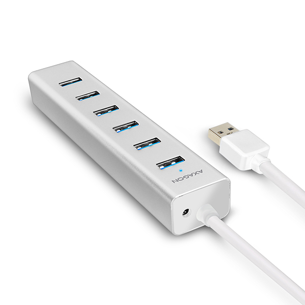 Axagon HUE-SA7SP interface hub USB 3.2 Gen 1 (3.1 Gen 1) Type-A 5000 Mbit/s Silver – image 1