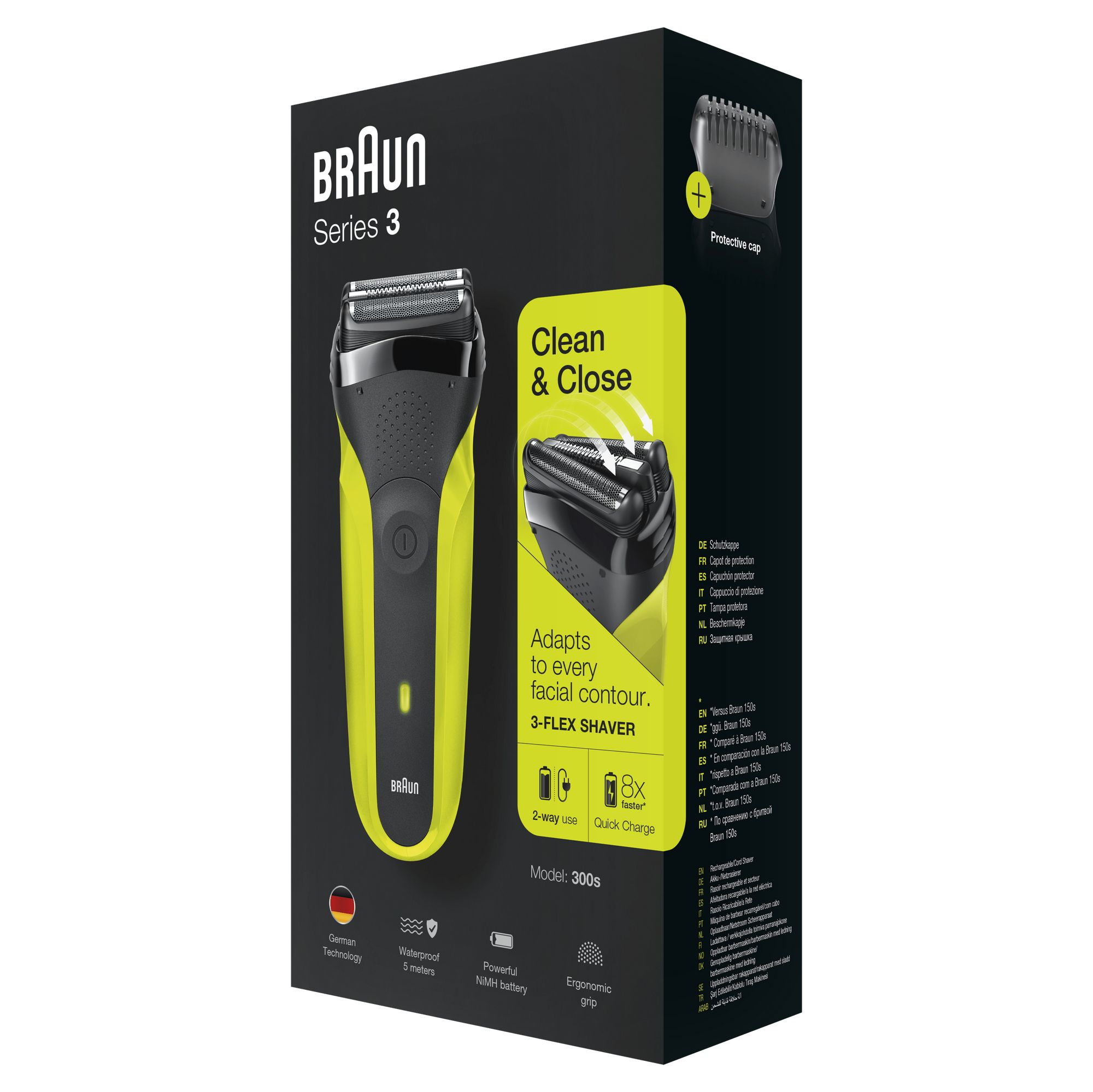 Braun Series 3 300 Electric Shaver, Razor for Men, Black/Volt Green – image 7