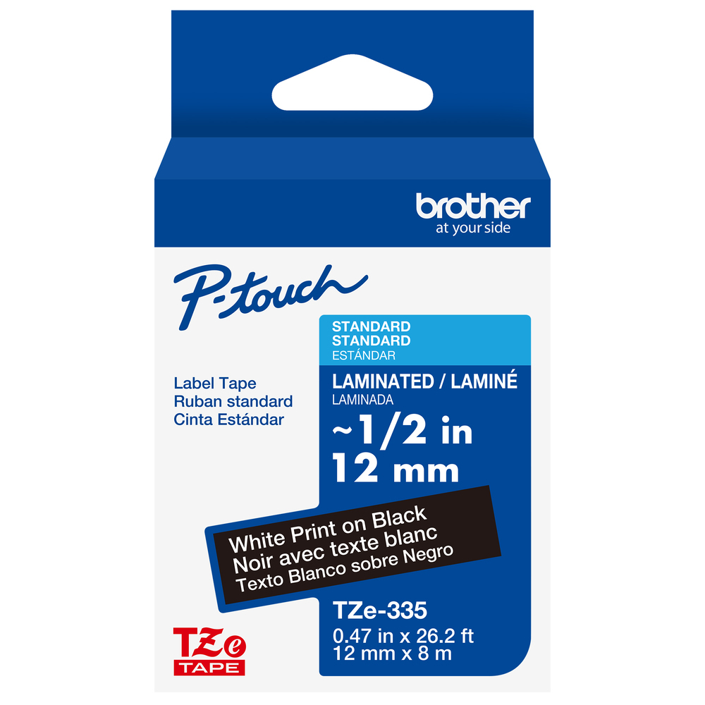 Brother TZE335G .5in White on Black Laminated Label Tape