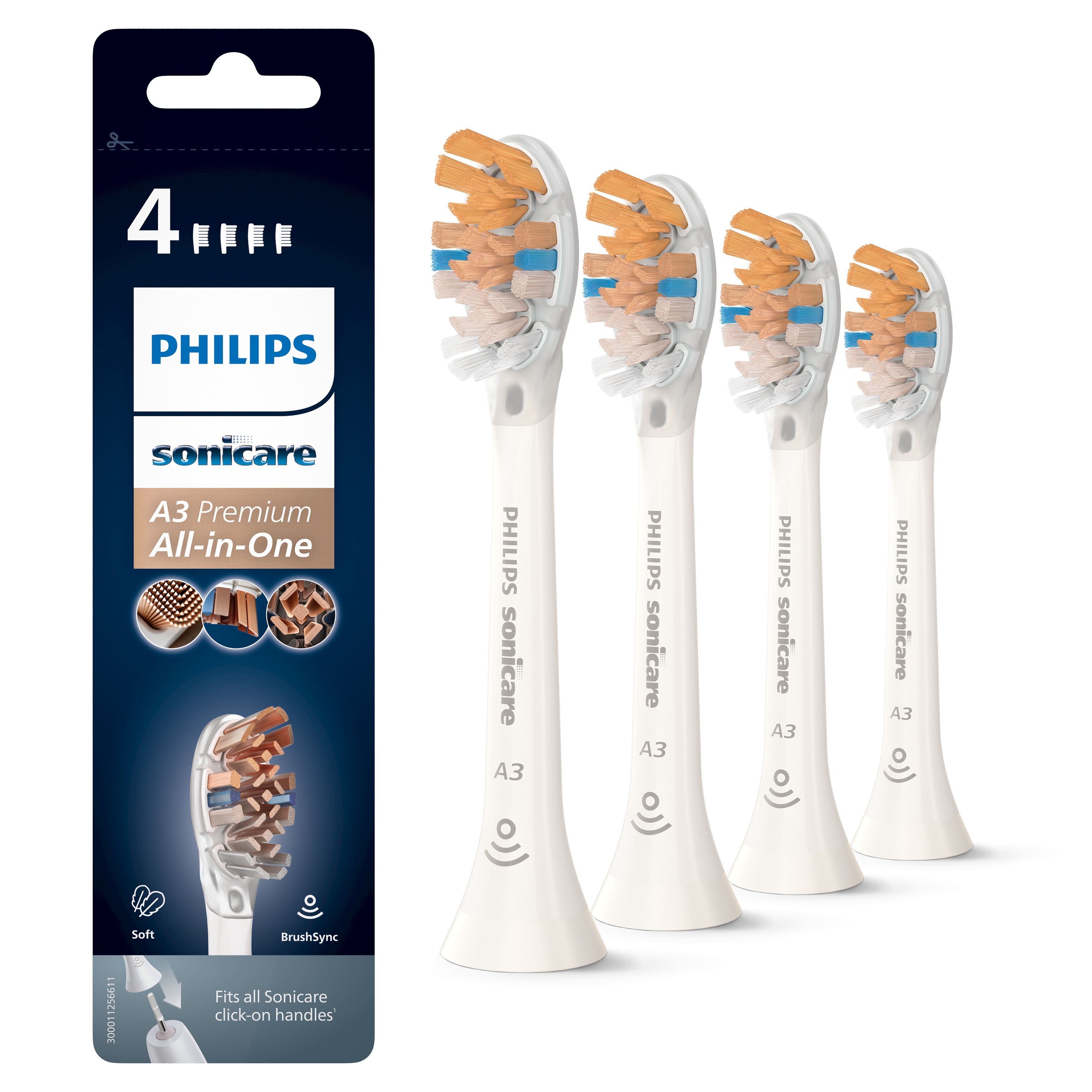Philips A3 Premium All-in-One HX9094/10 4x Testine bianche per spazzolino sonico