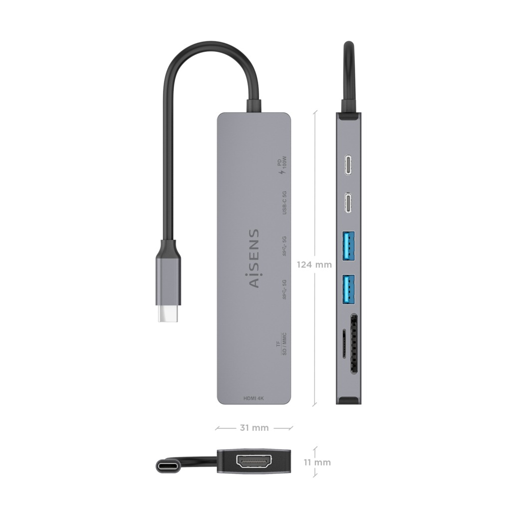 AISENS ASUC-7P048-GR laptop dock/port replicator Wired USB 3.2 Gen 1 (3.1 Gen 1) Type-C Grey – image 4