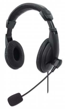 Manhattan Stereo Over-Ear Headset (USB) (Clearance Pricing), Microphone Boom (padded), Retail Box Packaging, Adjustable Headband, Ear Cushions, 1x USB-A for bot – image 1