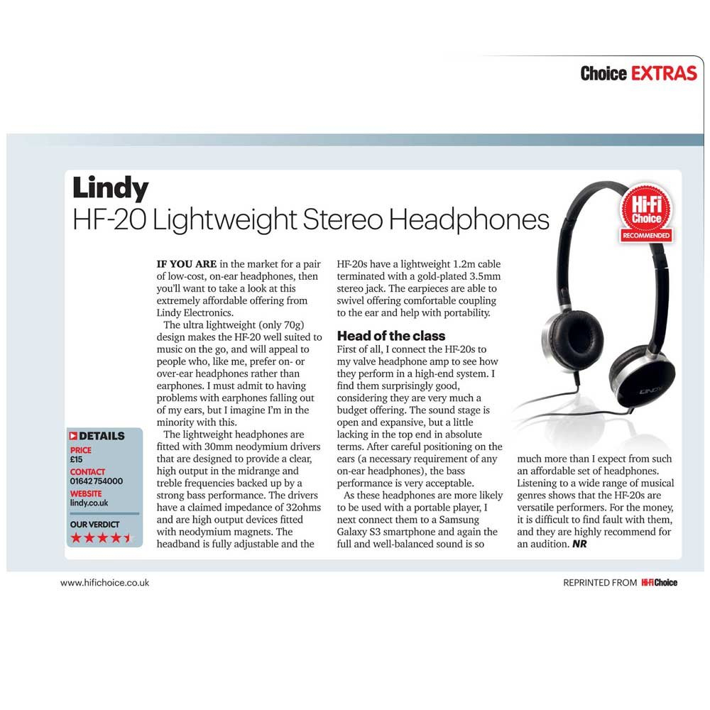 Lindy HF-20 Lightweight Stereo Headphones – image 3