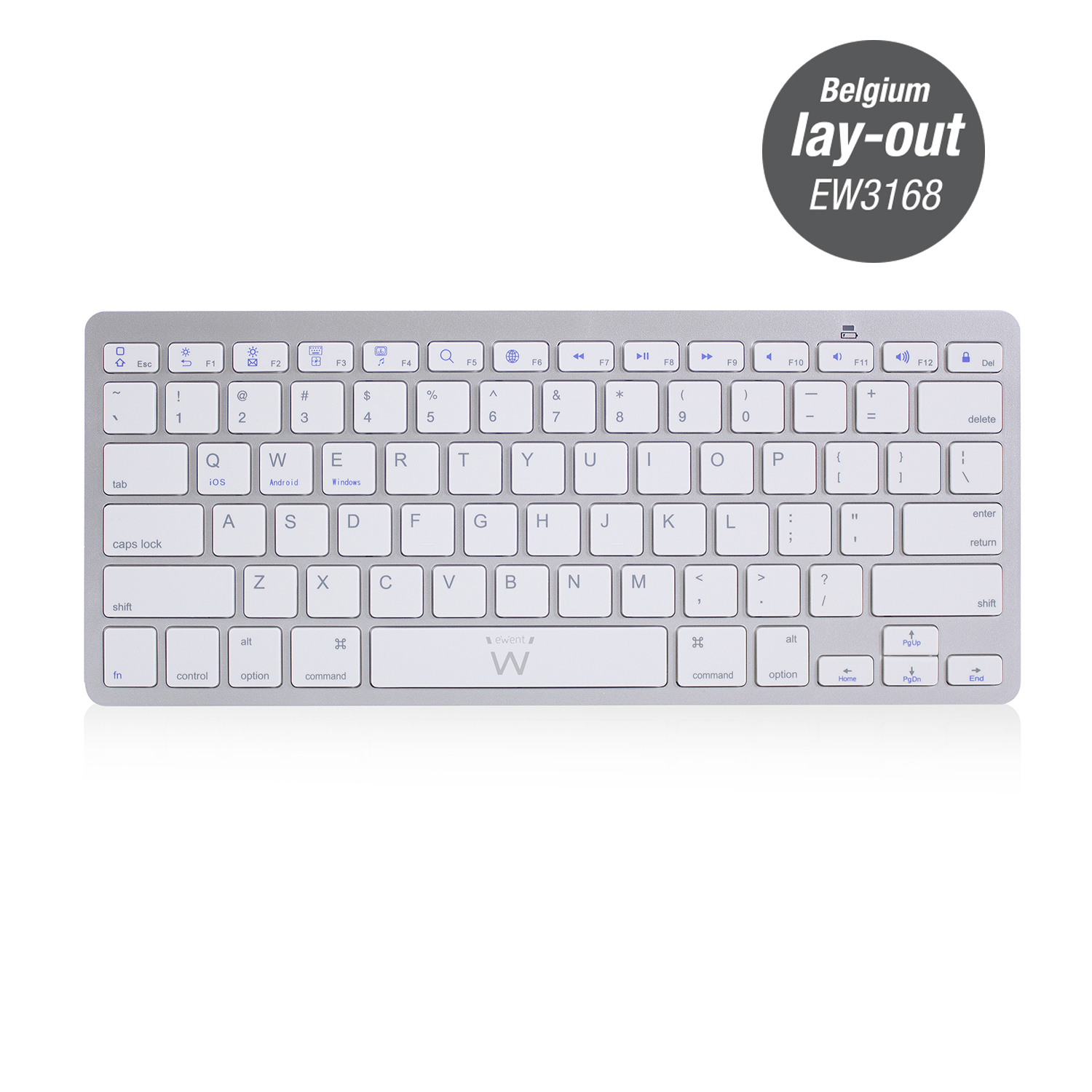 Ewent EW3168 mobile device keyboard AZERTY Belgian Bluetooth Silver, White – image 2