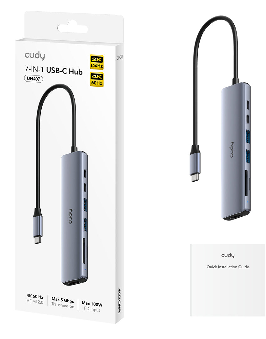 Cudy UH407 laptop dock/port replicator Wired USB 3.2 Gen 1 (3.1 Gen 1) Type-C Grey, Silver – image 2