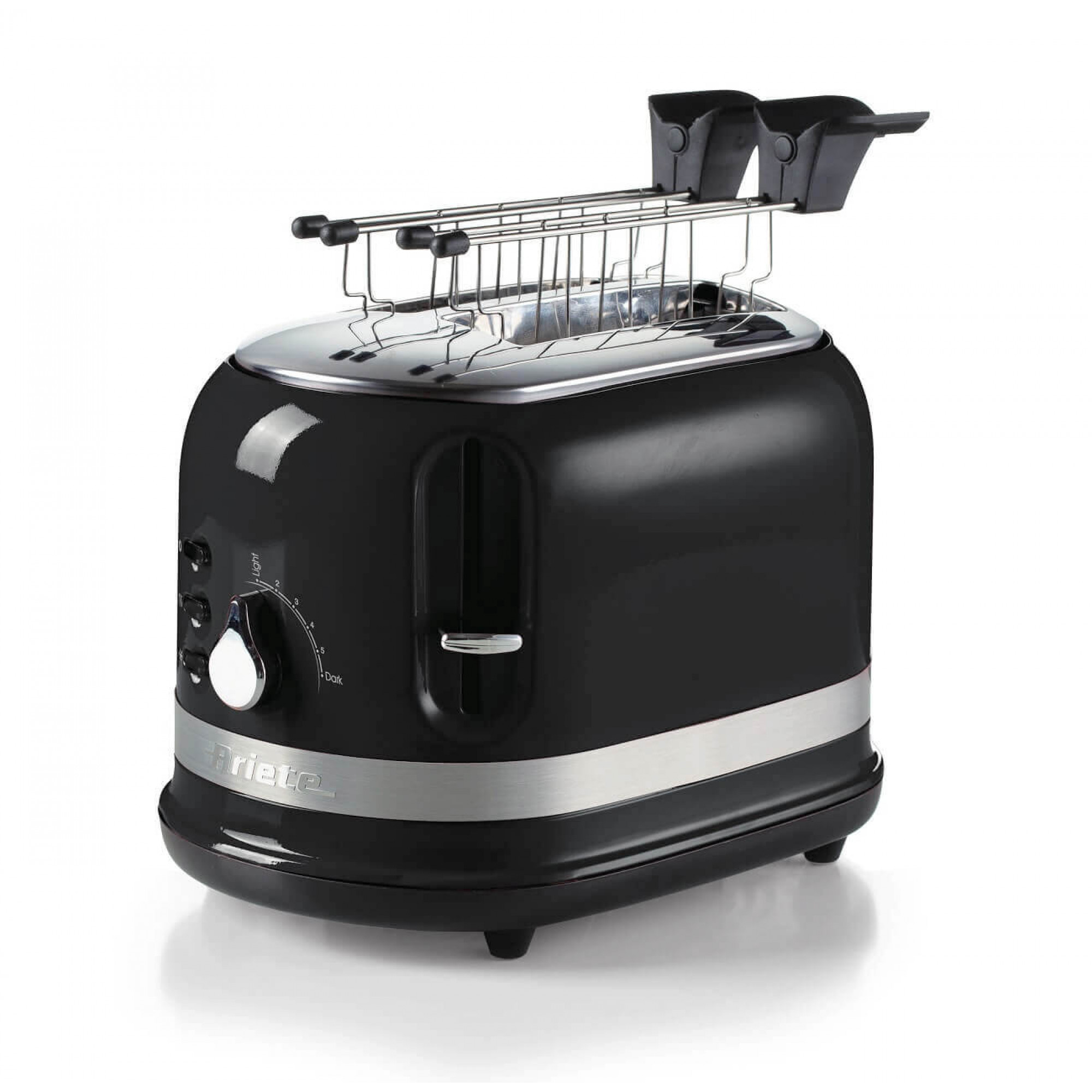 Ariete 149 Modern white toaster with tongs for 2 slices of bread, sandwich or toast - 6 browning levels - Defrosting - Modern line - Black
