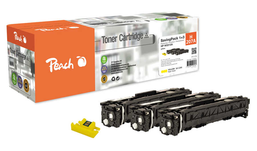 Peach PT1176 toner cartridge 3 pc(s) Compatible Yellow