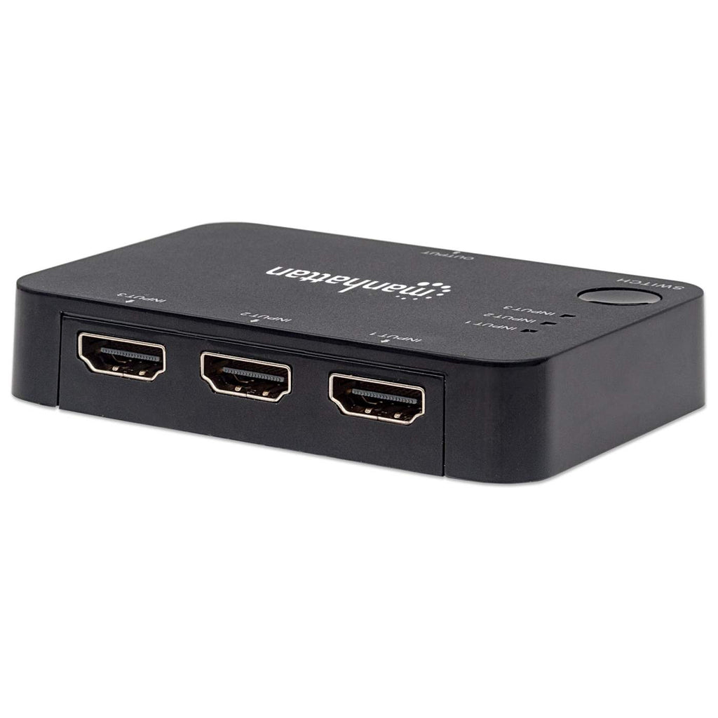 Manhattan HDMI Switch 3-Port , 4K@30Hz, Connects x3 HDMI sources to x1 display, Automatic and Manual Switching (via button), USB-A Powered (cable included, 0.7m