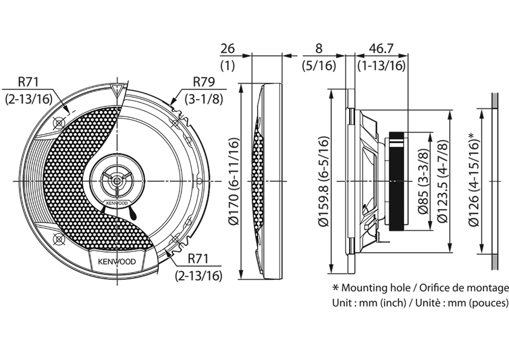 Kenwood KFC-S1676EX car speaker Round 3-way – image 2