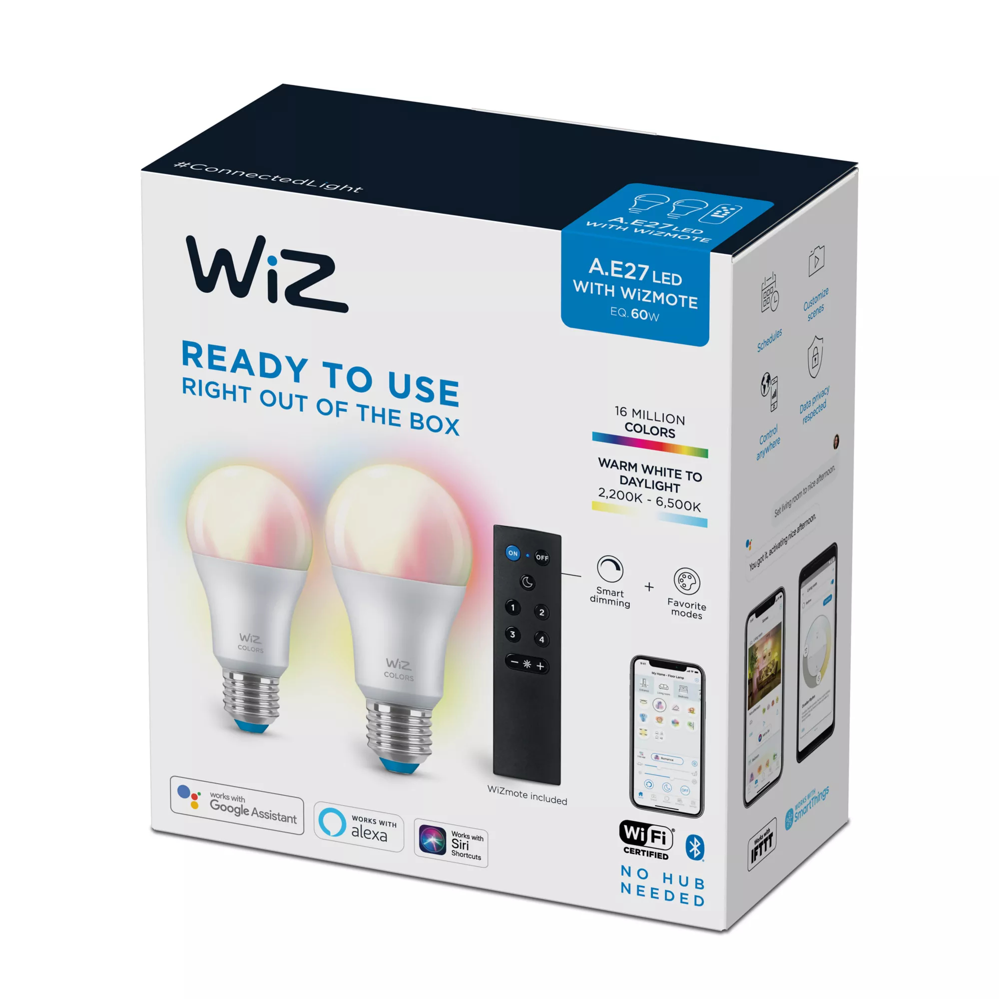 WiZ Bulb 8W (Eq.60W) A60 E27 x2 + Remote – image 5