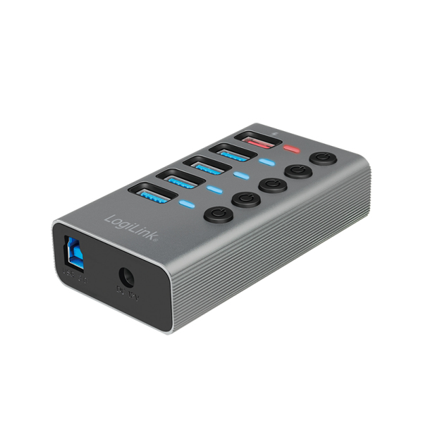 LogiLink UA0386 interface hub USB 3.2 Gen 1 (3.1 Gen 1) Type-B 5000 Mbit/s Grey – image 1