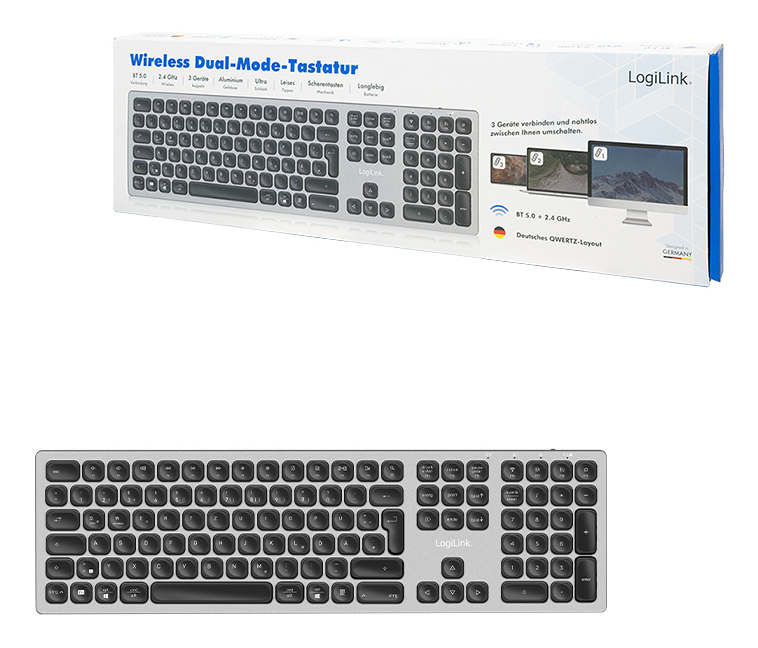 LogiLink ID0213 keyboard Home/Office RF Wireless + Bluetooth QWERTZ German Grey – image 6