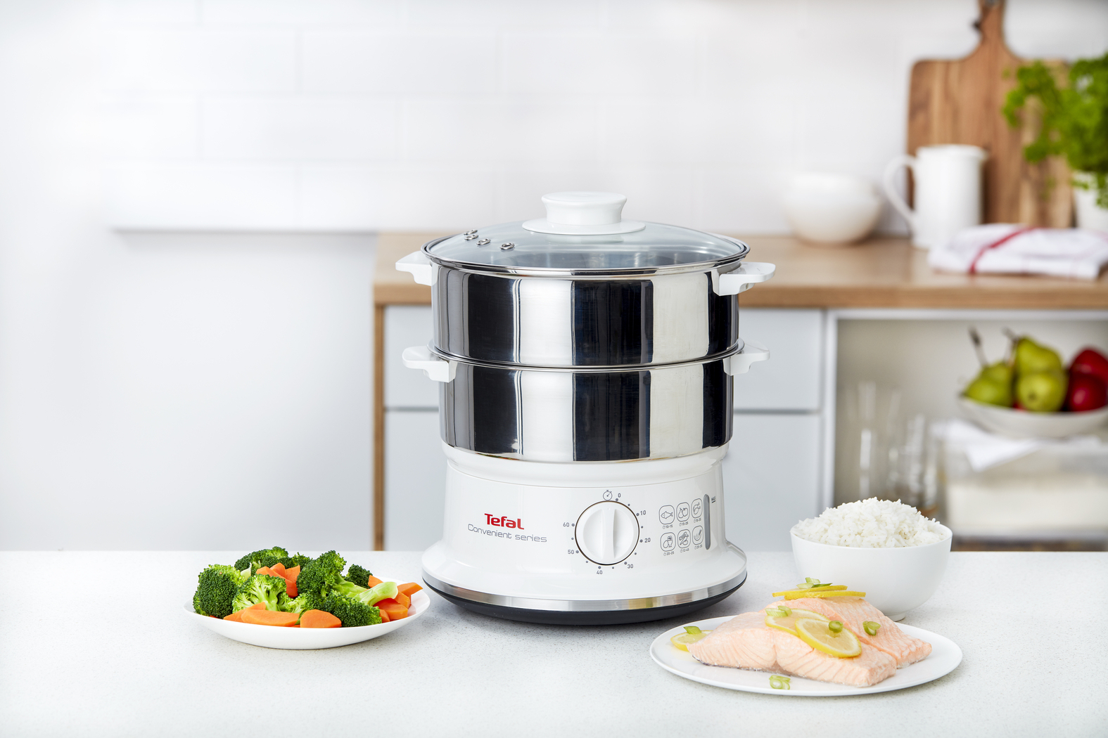 Tefal VC1451 steam cooker 2 basket(s) Countertop Stainless steel, White – image 2