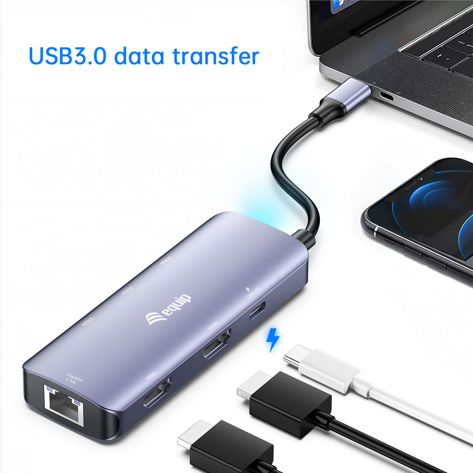 Equip USB-C 7-in-1 MST Multifunctional Adapter, Dual HDMI 4K/30Hz, Gigabit Ethernet – image 5