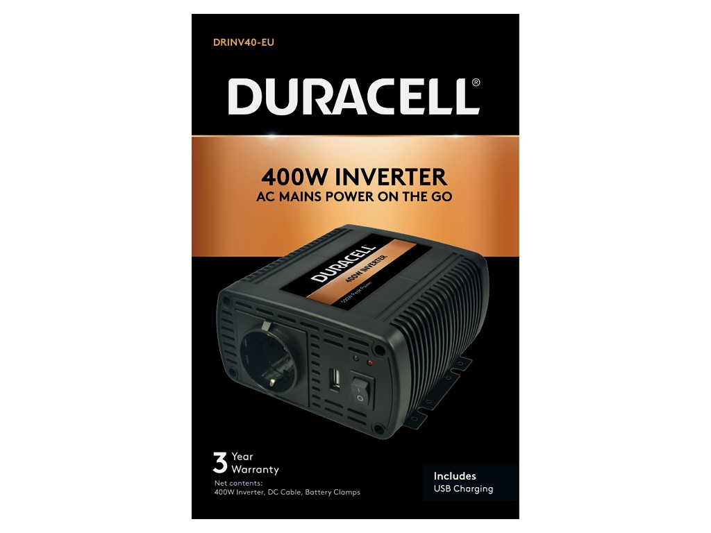 Duracell 400W Single EU Socket Inverter