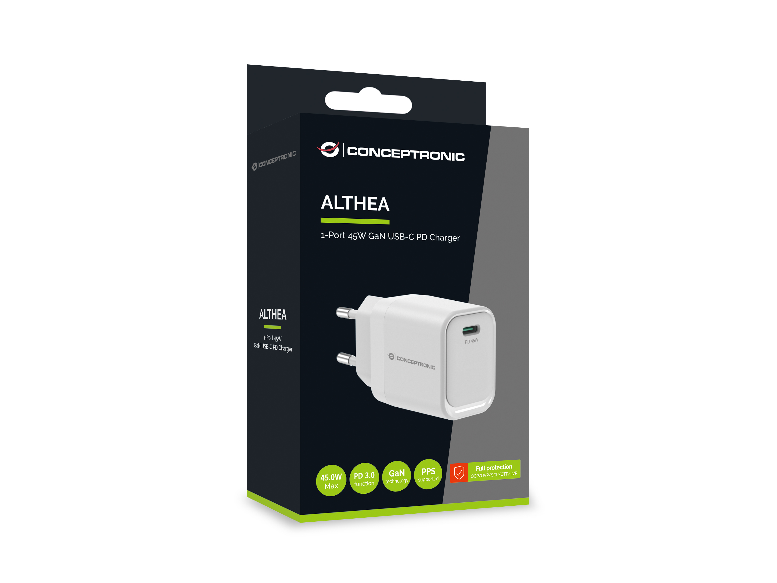 CONCEPTRONIC Ladegerät 1Port GaN USB-C       45WPD3.0/PPS ws Ladegerät