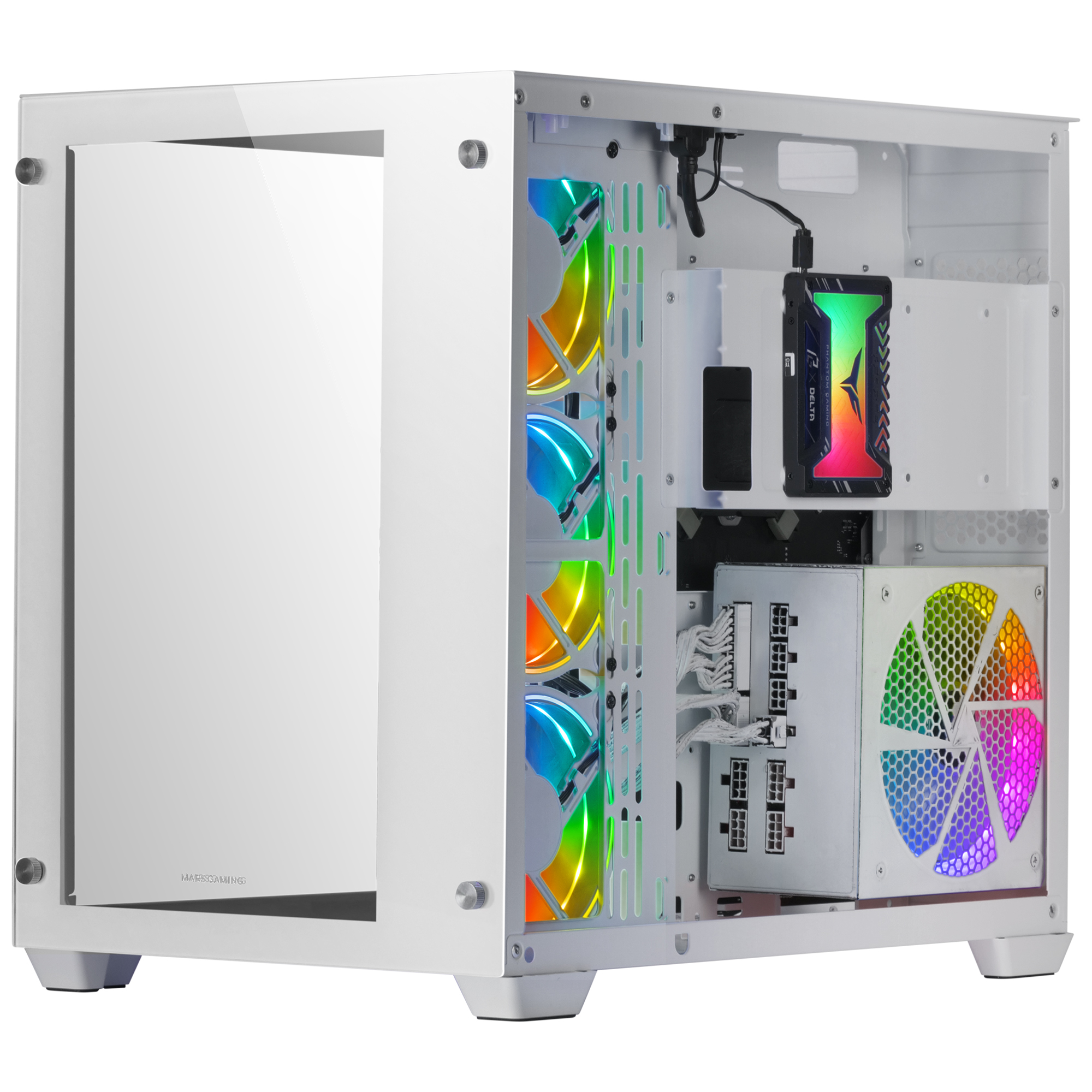 Mars Gaming MCV3 White Custom XXL E-ATX Gaming Tower Front and Side Tempered Glass Window Dual Chamber Modular Frame – image 5