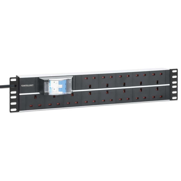 Intellinet 19" 2U PDU 15-way UK, With 2P air breaker, Rackmount, Power Distribution Unit, UK 3-pin outlets, 3m power cord, output – image 2