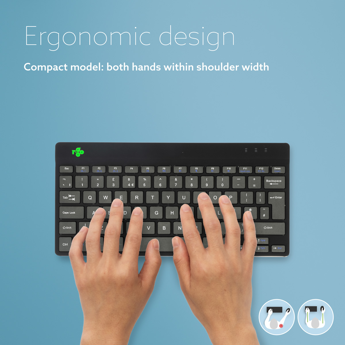R-Go Tools Ergonomic keyboard R-Go Compact Break, compact keyboard with break software, QWERTY (UK), Bluetooth, black – image 9