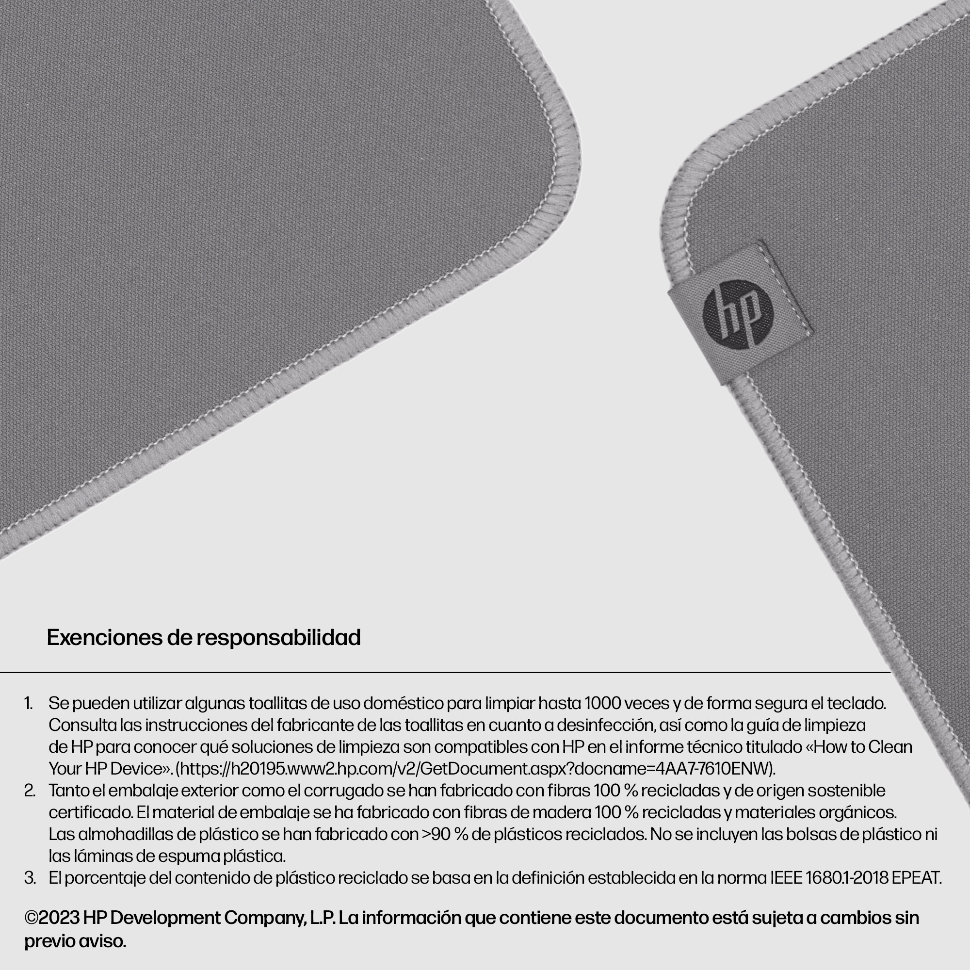 HP Alfombrilla de ratón desinfectable 105 durabilidad