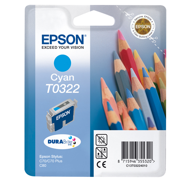 Epson T0322 Cyan DURABrite Ink Cartridge (Pencils)