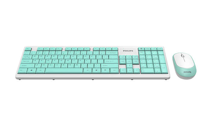 Philips SPT6314C/93 keyboard Mouse included Universal RF Wireless + USB QWERTY English Aqua colour, Blue, White – image 2