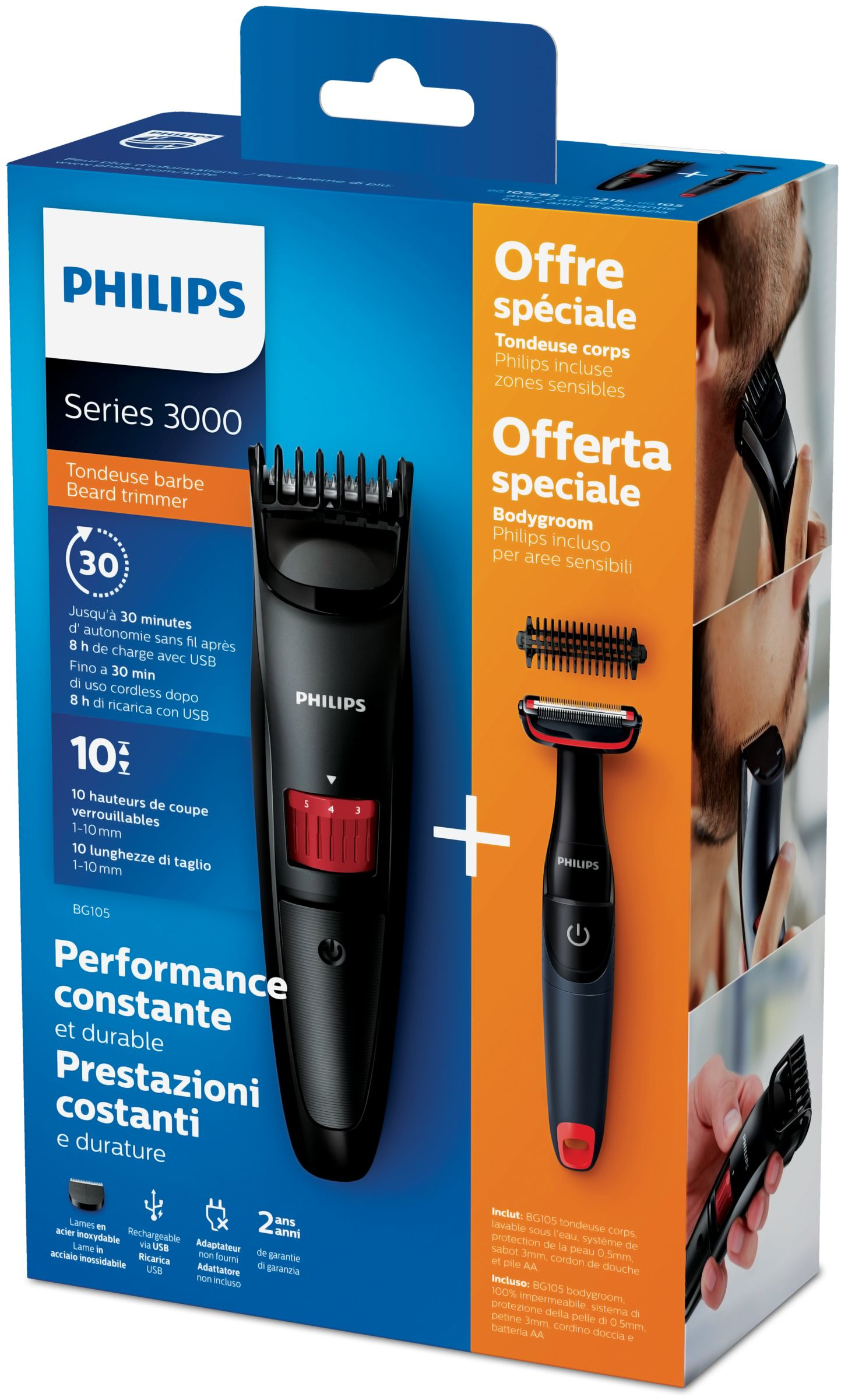 Philips BODYGROOM Series 1000 BG105/85 body groomer/shaver Black, Red – image 2
