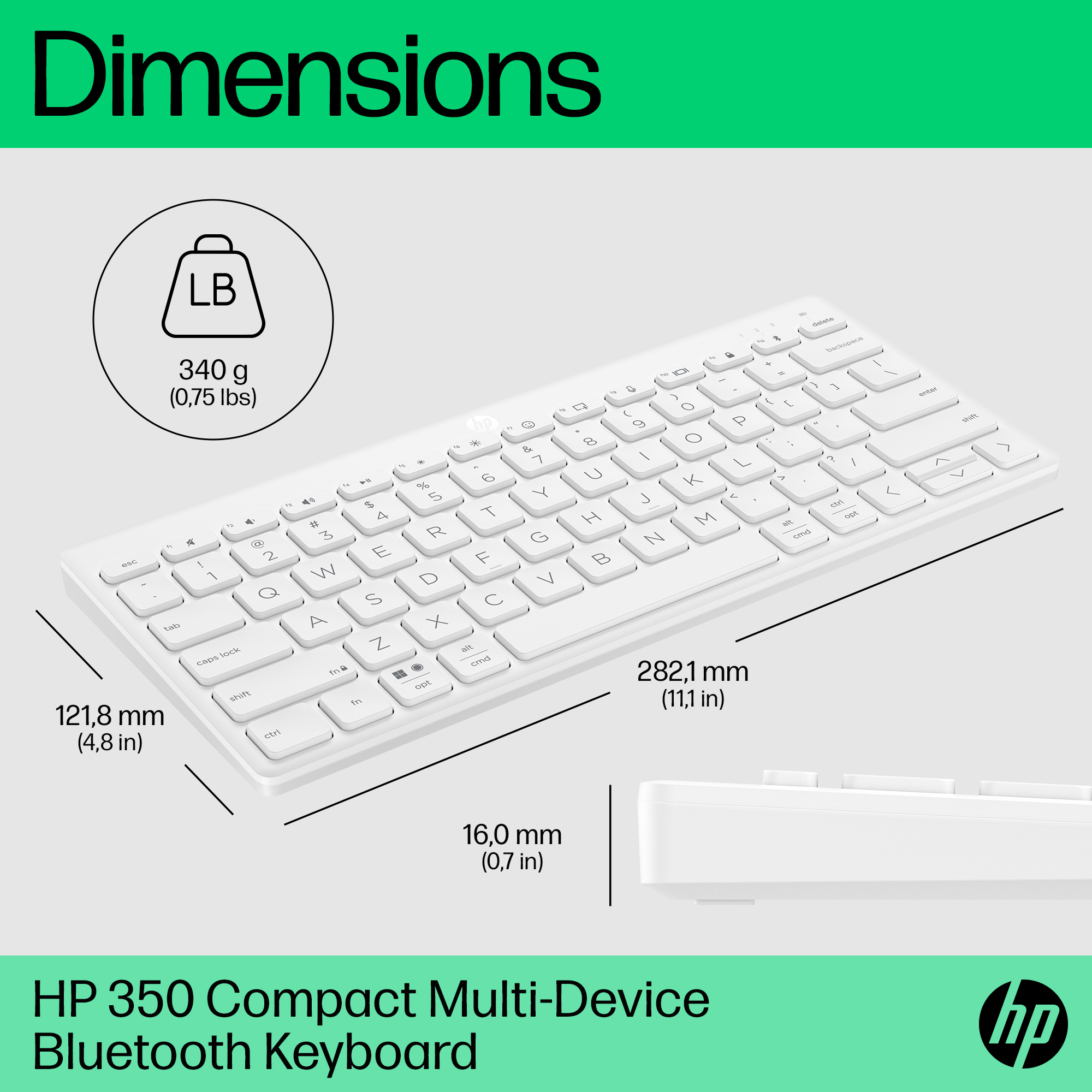 HP 350 WHT Compact Multi-Device Keyboard – image 6
