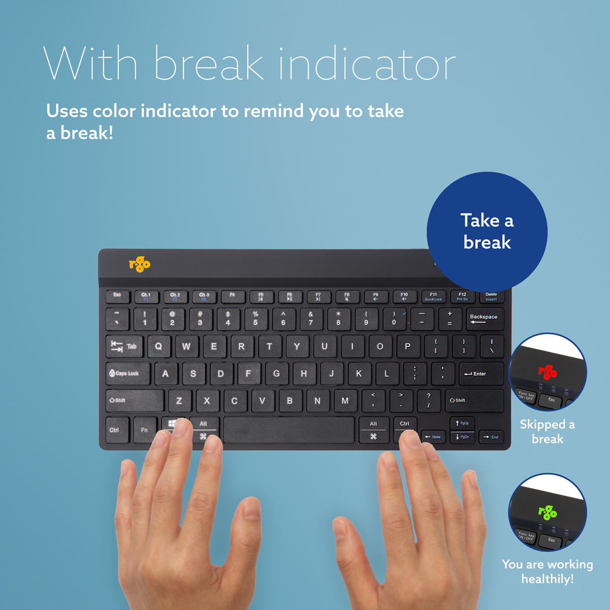 R-Go Tools Ergonomic keyboard R-Go Compact Break, compact keyboard with break software, QWERTY (US), Bluetooth, black – image 7