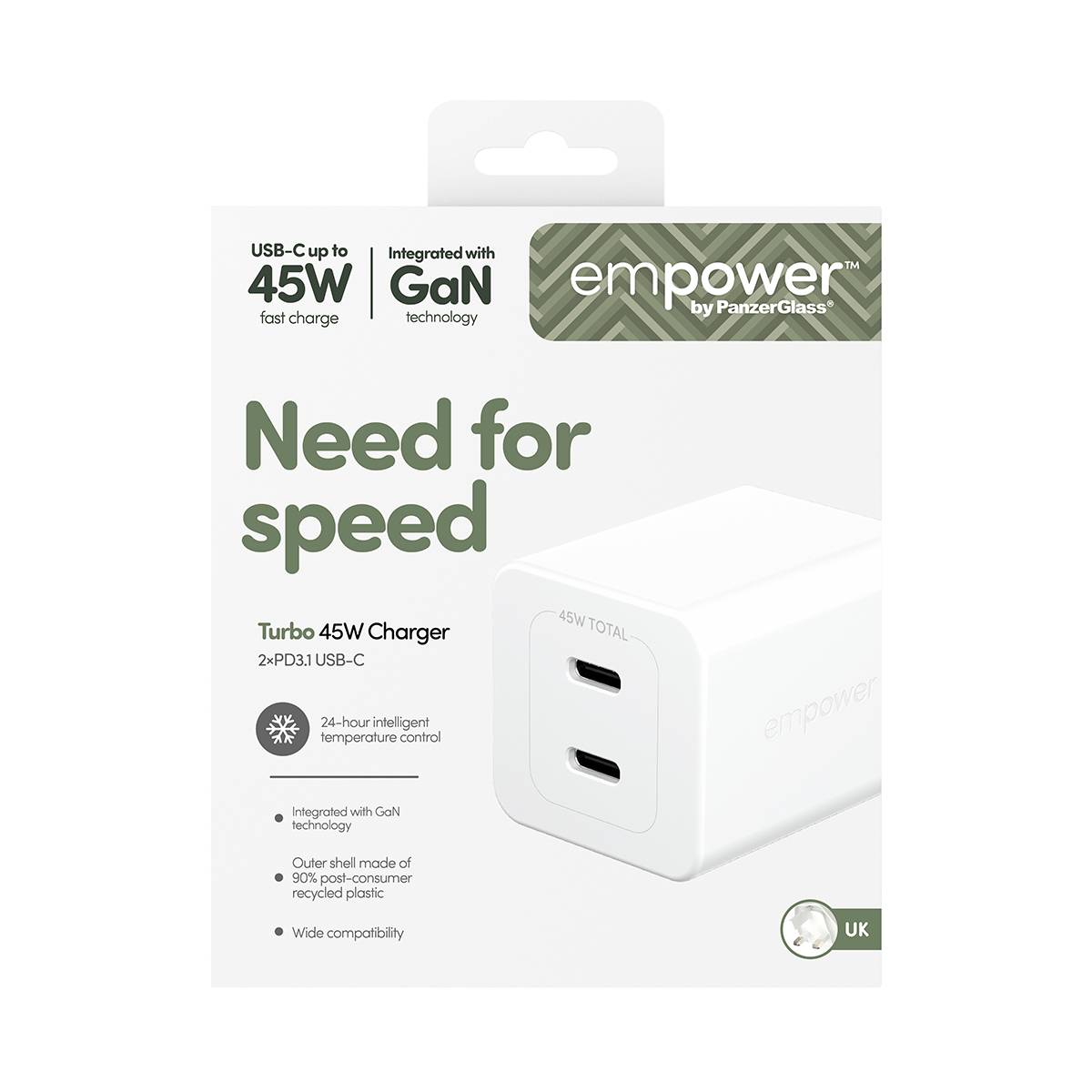 PanzerGlass empower™ by PanzerGlass® Turbo 45W Charger incl. 2 x USB-C | UK Plug | Silver White – image 3