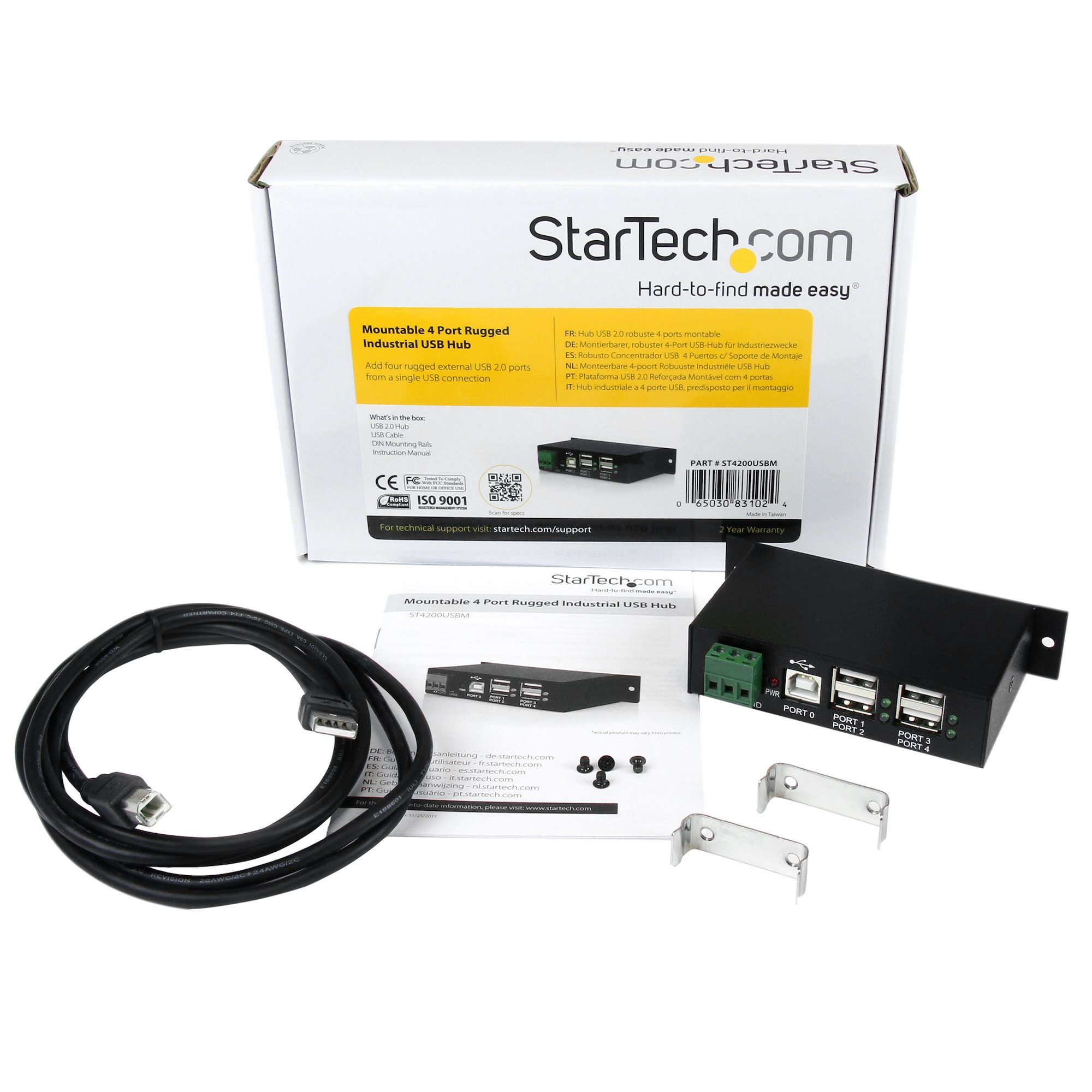 StarTech.com 4-Port USB 2.0 Hub - Metal Industrial USB-A Hub - Din Rail, Wall or Desk Mountable USB Data Hub - TAA Compliant USB Expander Hub – image 7