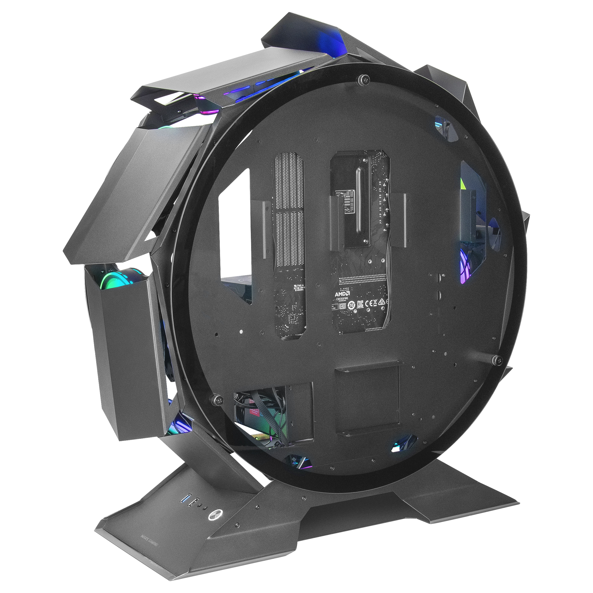 Mars Gaming MCORB Black Micro-ATX XL Gaming PC Case Custom Circular Design Double Tempered Glass – image 2