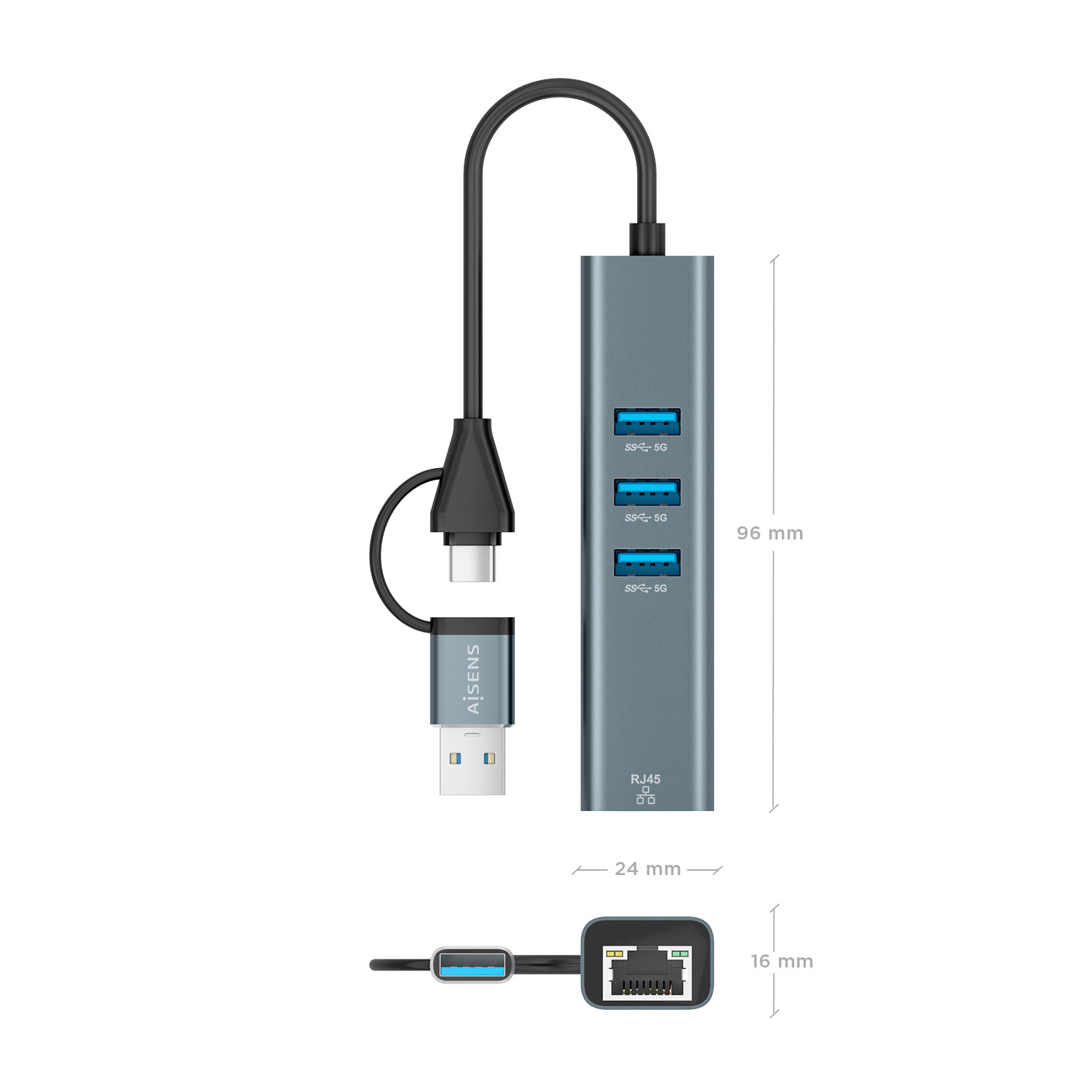 AISENS A109-1033 laptop dock/port replicator Wired USB 3.2 Gen 1 (3.1 Gen 1) Type-C Grey – image 4