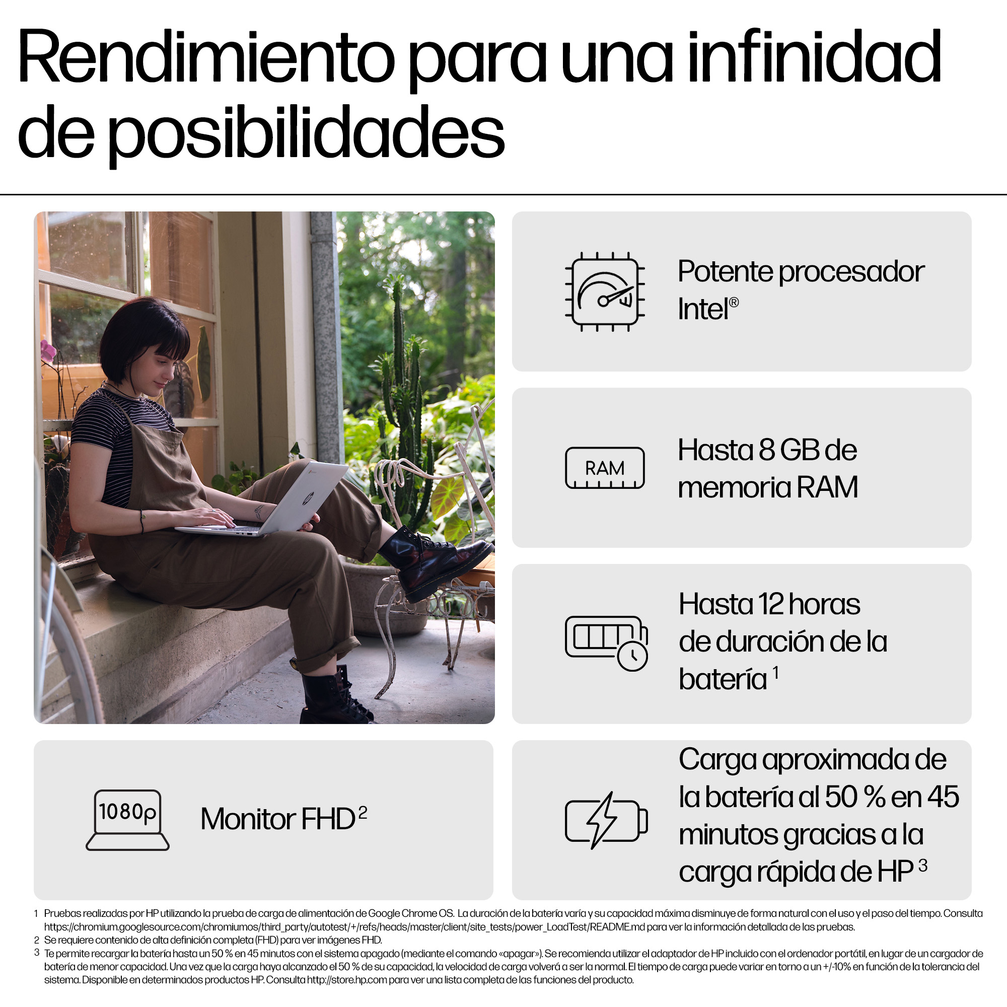 Portátil - HP Chromebook Plus x360 14b-cd0001ns, 14" Full HD, Intel® Core™ i3-N305, 8GB RAM, 256GB UFS, Gráficos UHD, Google Chrome OS - imagen 9