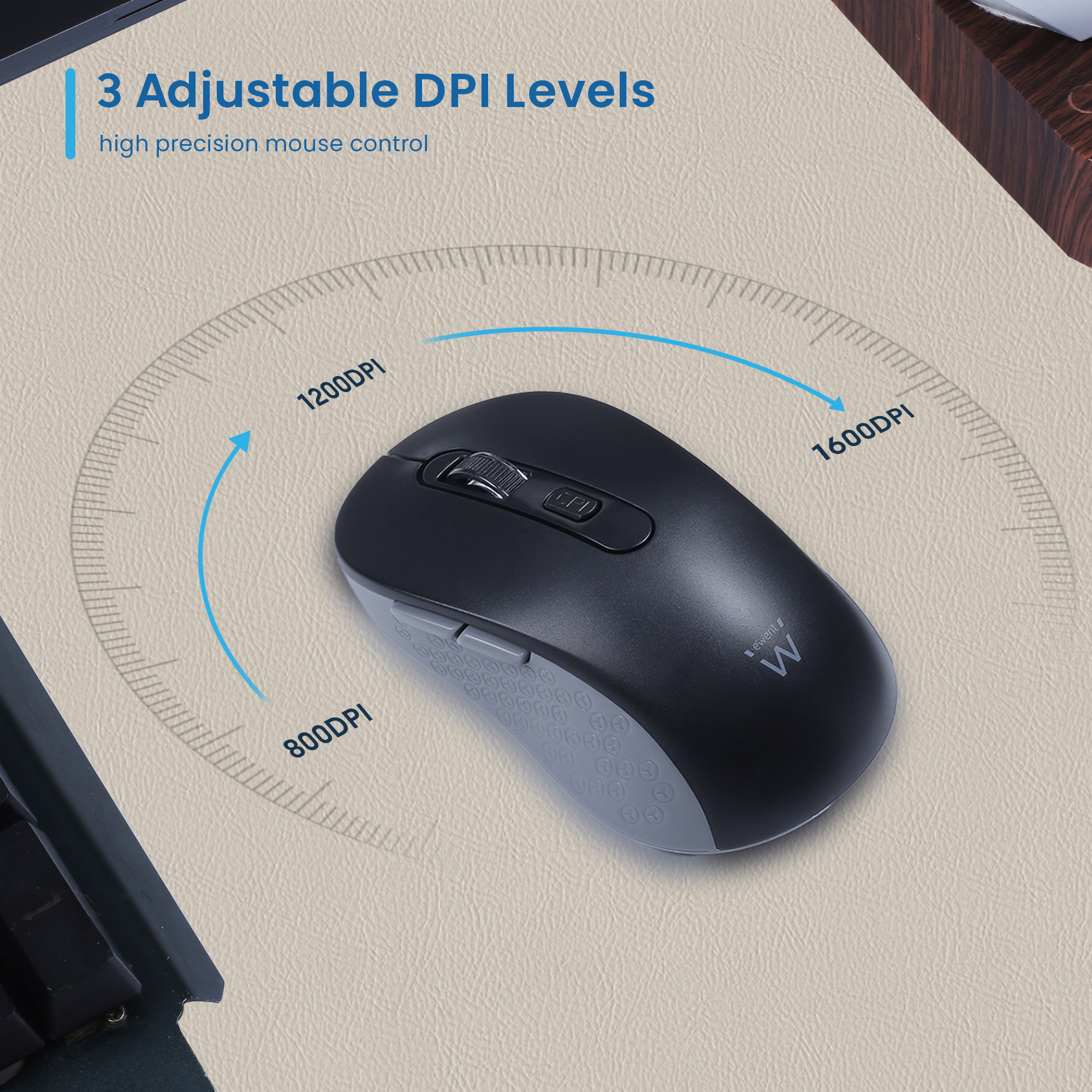 Ewent Wireless optical mouse 800-1200-1600dpi, Silent clicks and Type-C Adapter – image 9