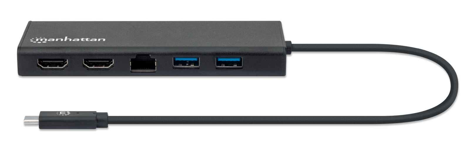 Manhattan USB-C Dock/Hub, Ports (x6): Ethernet, HDMI (x2), USB-A (x2) and USB-C, With Power Delivery (60W) to USB-C Port (Note additional USB-C wall charger and – image 3