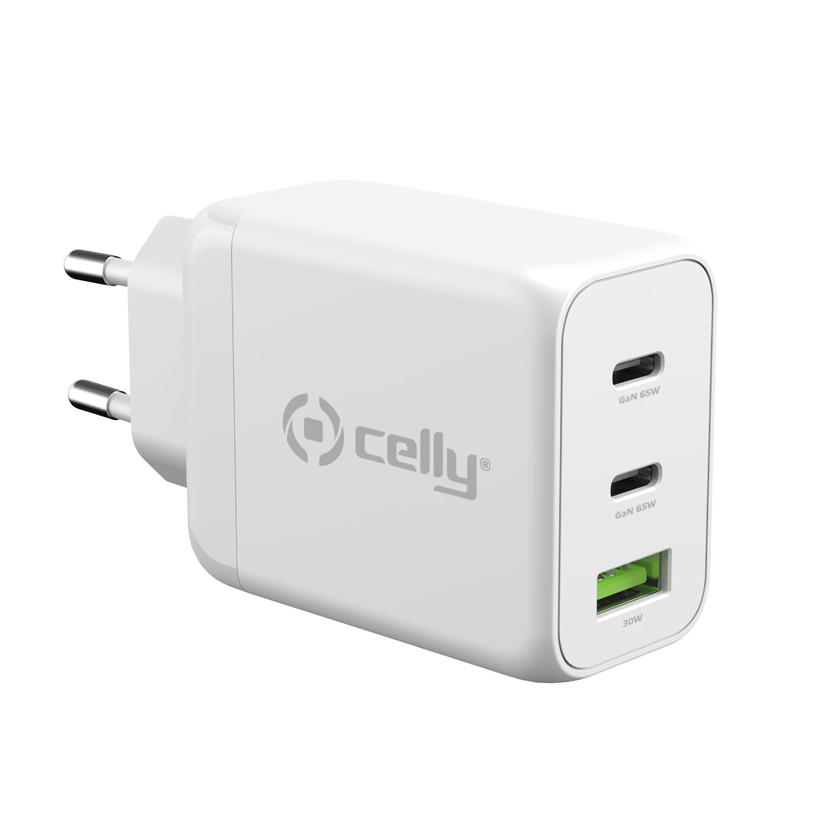 Celly TC3GAN65WWH mobile device charger Laptop, Smartphone, Tablet White AC Indoor