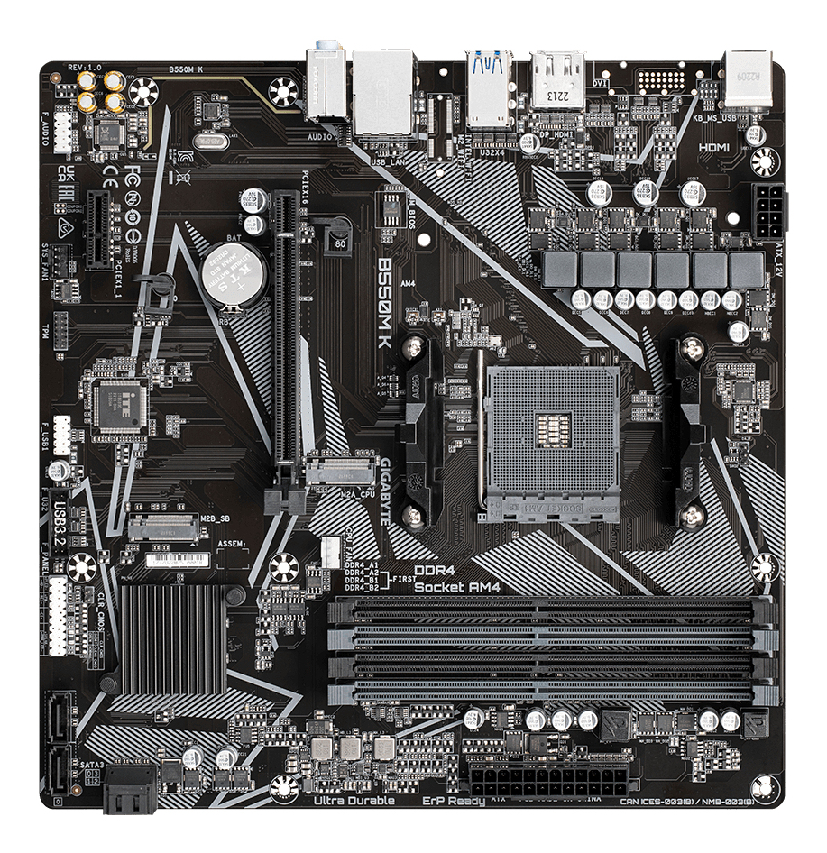 Tarjeta Madre Gigabyte B550M K - Socket AM4 - 4x DDR4 - 2133/3200/4733(O.C.)MHz - HDMI - DisplayPort - USB 2.0/3.2 - Micro ATX - B550M K Tarjeta Madre Gigabyte B550M K - Socket AM4 - 4x DDR4 - 2133/3200/4733(O.C.)MHz - HDMI - DisplayPort - USB 2.0/3.2 - Micro ATX - B550M K